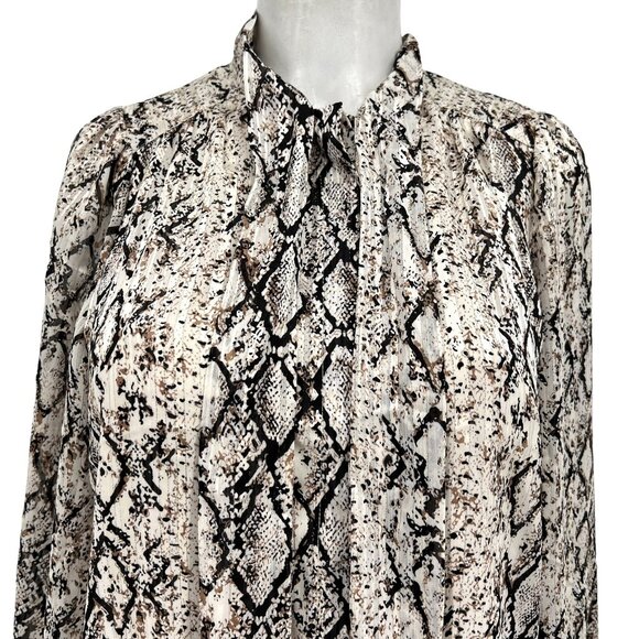 NWT Joie Women's Snake Print Tie Neck Long Sleeve Lined Shimmer Tan Blouse Sz XS - Picture 3 of 11
